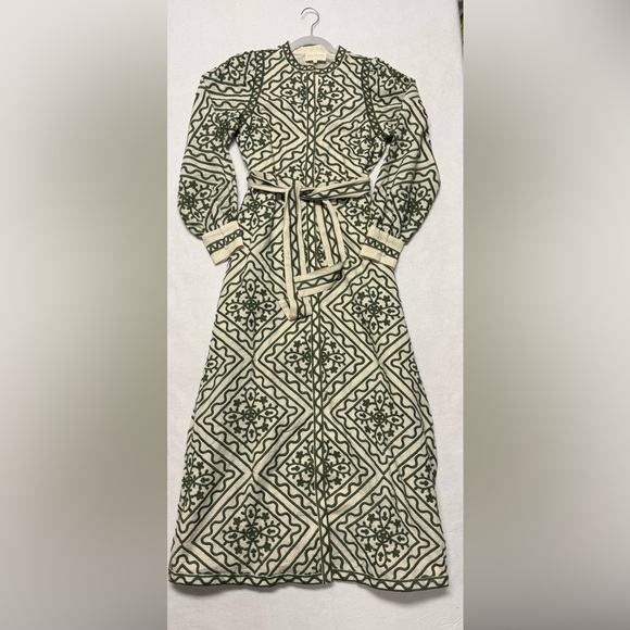 Sézane Silvana dress in a green geometric pattern ecru green - Picture 6 of 16
